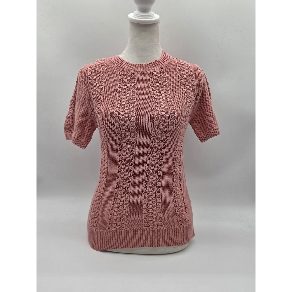 Lucky Brand Women's S Pink 100% Cotton Openwork Knit Short Sleeve Top 101-666